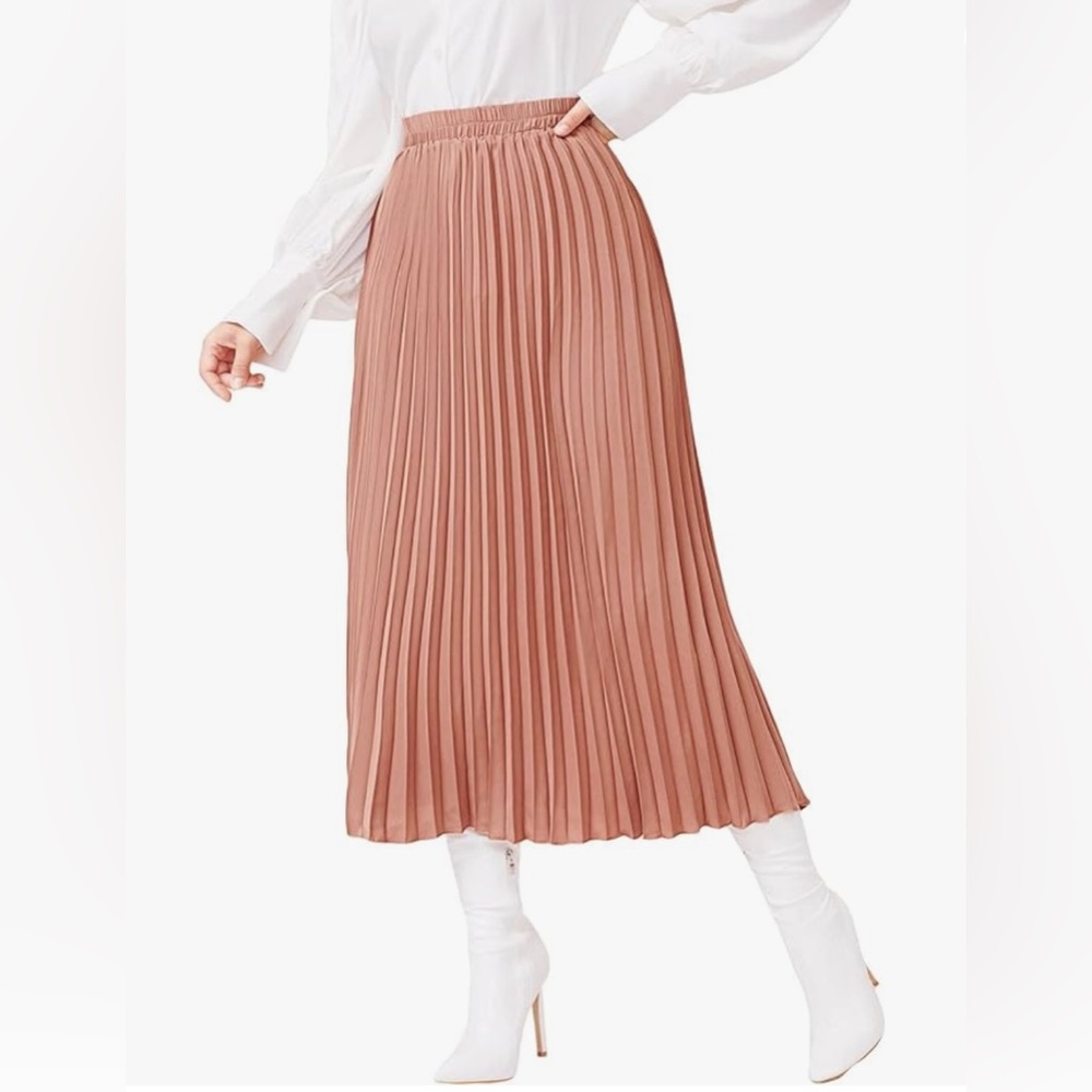 SweatyRocks Women's Casual Solid Longline Pleated Long Skirt Small/Medium